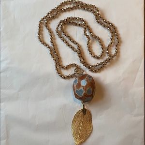 Beaded Gold Leaf Necklace